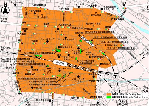 八王子駅・京王八王子駅周辺自転車等放置禁止区域の図