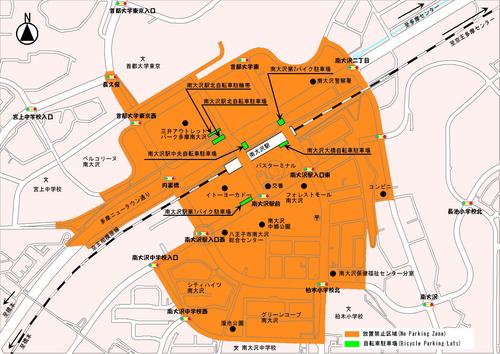 南大沢駅周辺自転車等放置禁止区域の図