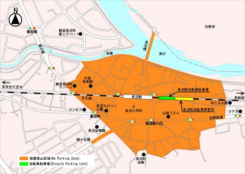 長沼駅周辺自転車等放置禁止区域の図