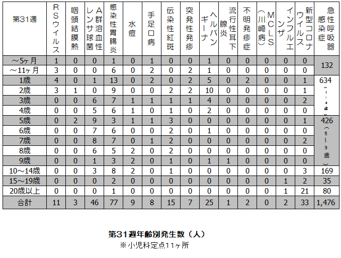 第31週年齢別発生状況表