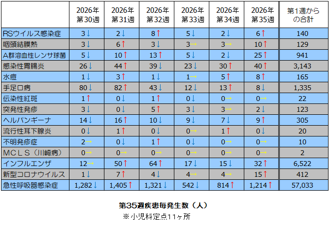 第35週疾患毎発生状況表