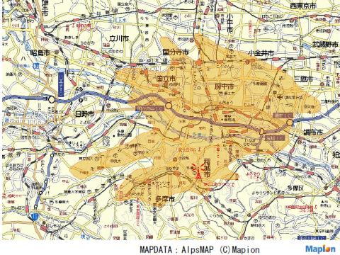 永山中継局の放送エリアのめやす