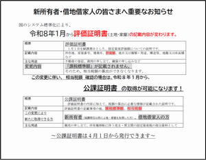 評価証明書記載内容変更に関する案内チラシ